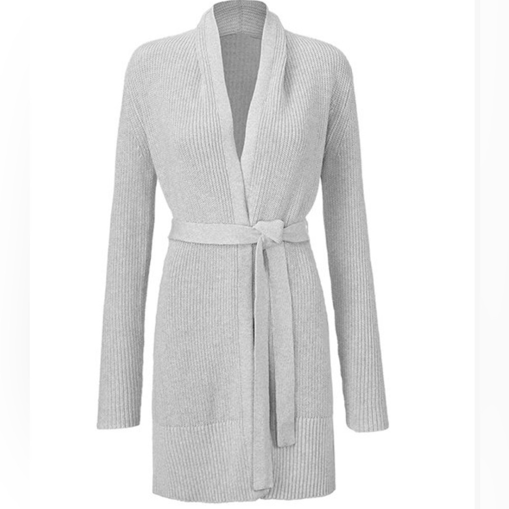NWT-Cabi soft and cozy silver lining exhale cardigan, long with belt - medium